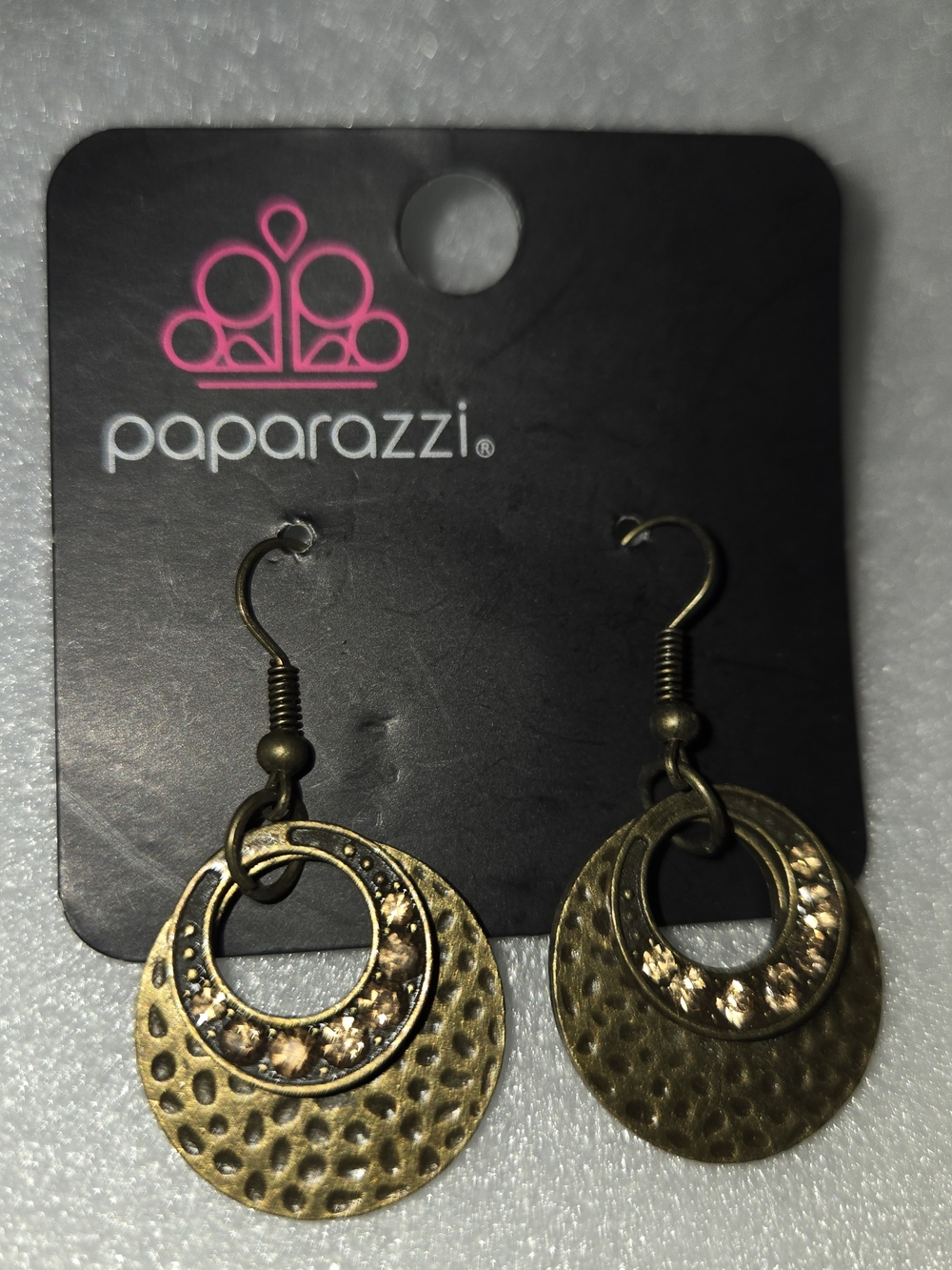 paparazzi Antique Gold Double Hoop Earrings with Pink Accents